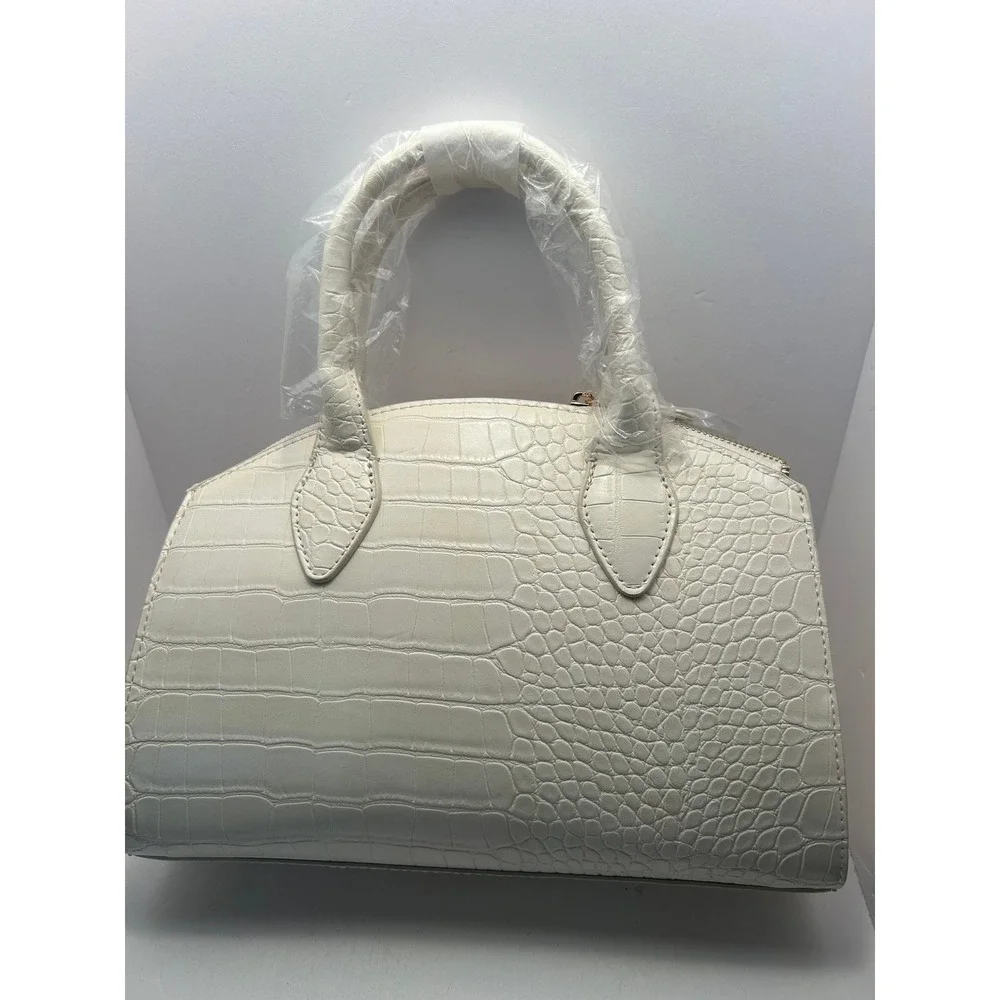 The Drop White Croc Embossed Faux Leather Satchel Handbag Gold Hardware NEW